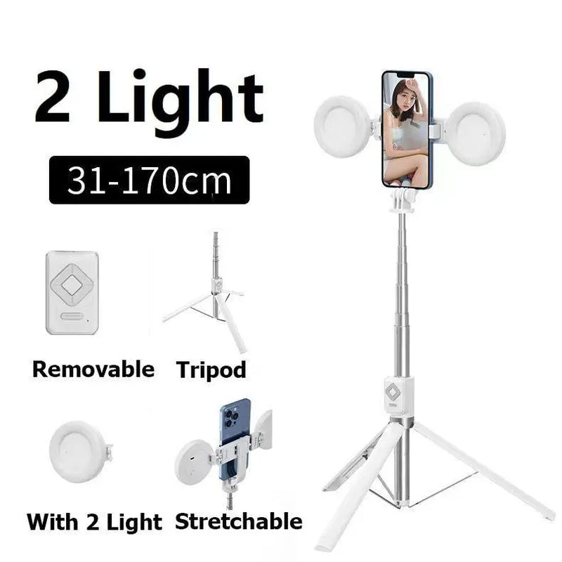 6-in-1 Selfie Stick with Fill Light, 67" Tripod, Wireless Remote Page Turner, Bluetooth Camera Remote, and Music Control for iPhone, iPad, iOS, and Android