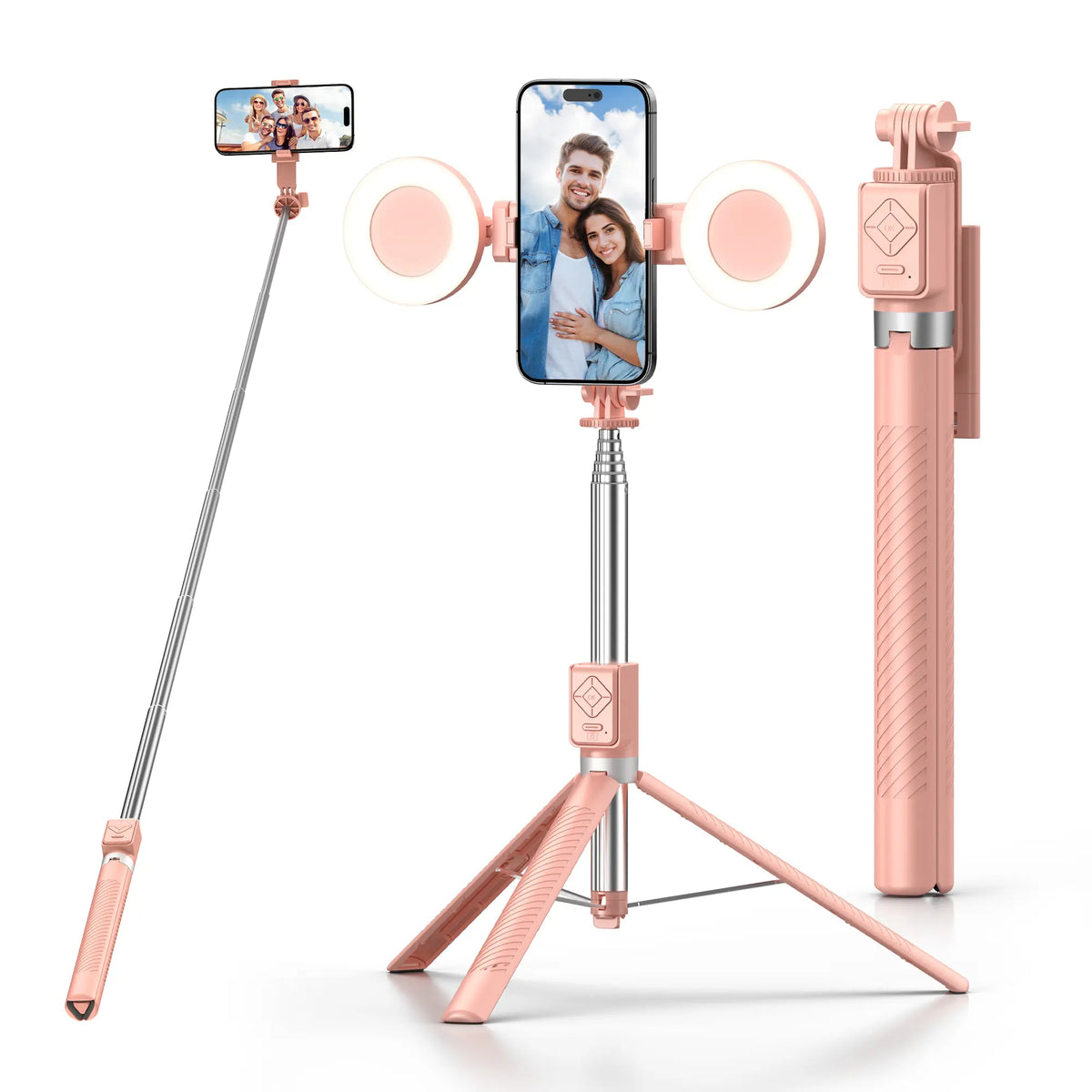 6-in-1 Selfie Stick with Fill Light, 67" Tripod, Wireless Remote Page Turner, Bluetooth Camera Remote, and Music Control for iPhone, iPad, iOS, and Android