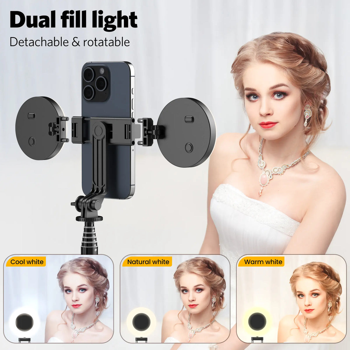 6-in-1 Selfie Stick with Fill Light, 67" Tripod, Wireless Remote Page Turner, Bluetooth Camera Remote, and Music Control for iPhone, iPad, iOS, and Android