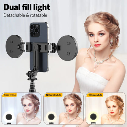 6-in-1 Selfie Stick with Fill Light, 67" Tripod, Wireless Remote Page Turner, Bluetooth Camera Remote, and Music Control for iPhone, iPad, iOS, and Android