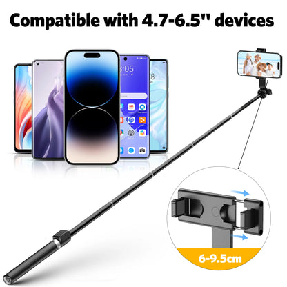 6-in-1 Selfie Stick with Fill Light, 67" Tripod, Wireless Remote Page Turner, Bluetooth Camera Remote, and Music Control for iPhone, iPad, iOS, and Android