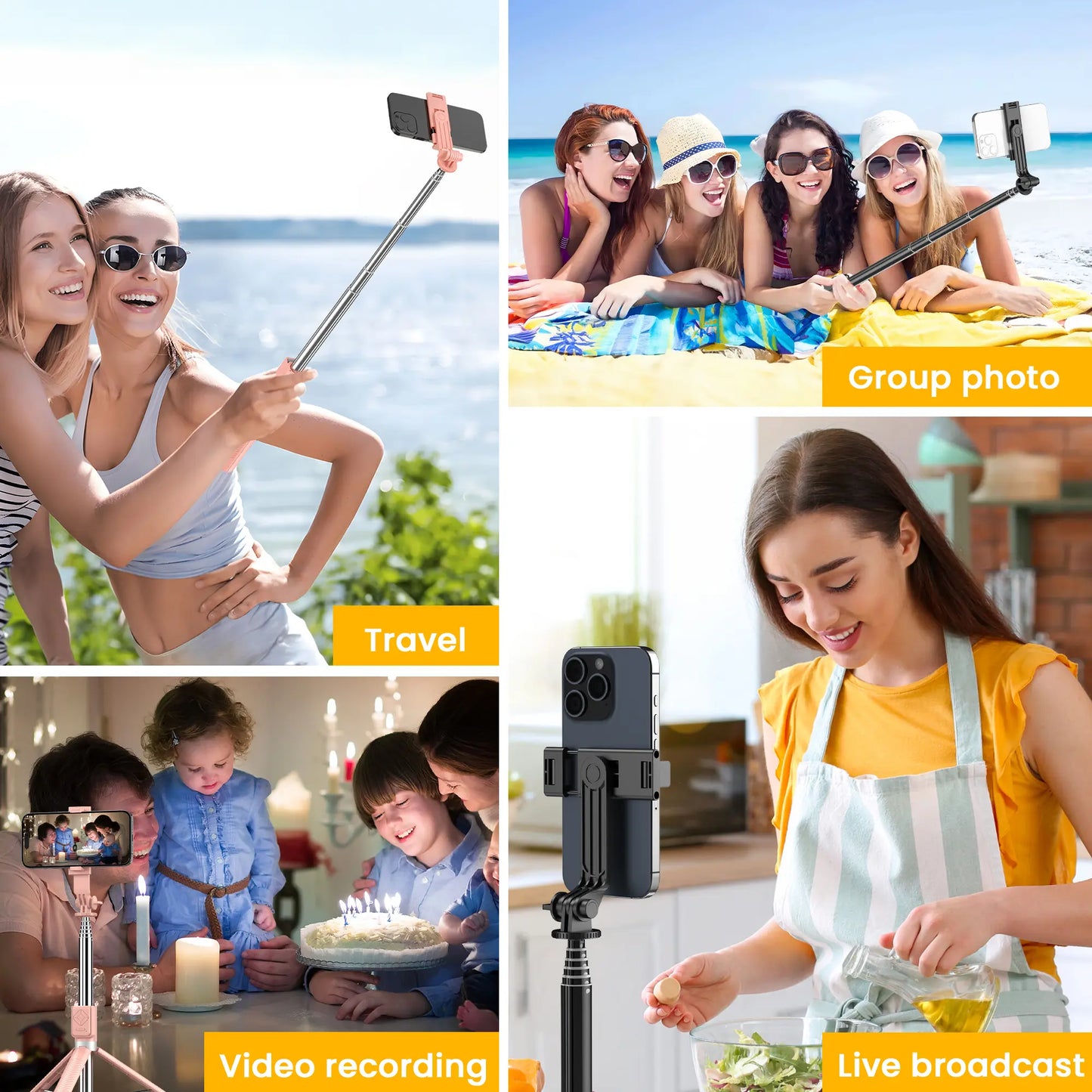 6-in-1 Selfie Stick with Fill Light, 67" Tripod, Wireless Remote Page Turner, Bluetooth Camera Remote, and Music Control for iPhone, iPad, iOS, and Android